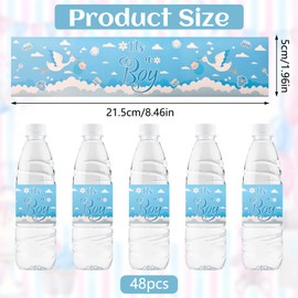 URROMA Water Bottle Labels , 48 Pcs Blue Water Bottle Wrappers Baby Gender Reveal Water Bottle Labels Stickers for Baby Shower Party, (S6-UR00789-US)