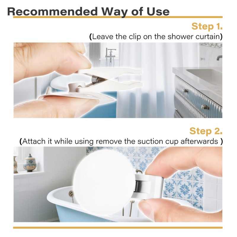 6 Packs Shower Curtain Clips with Suction Cup to Prevent