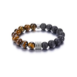 Zysta Gemstone Bracelet Tiger's Eye Lava Stone 10 mm Bead Bracelet Stretch Real Stones Bracelet for Men Women, Stone