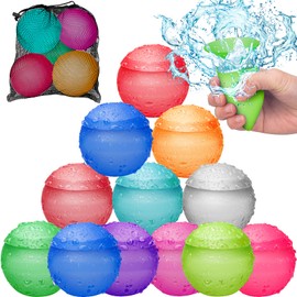 Reusable Water Balloons for Kids Adults, Refillable Summer Beach Pool Toys for 3 4 5 6 7 8 9 10 11 12 Year Old Boys Girls, Quick Fill Self-Sealing Outdoor Backyard Activities Games for Fun (12 Pcs)
