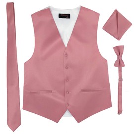 Spencer J's Men’s Formal Tuxedo Suit Vest Tie Bowtie and Pocket Square 4 Peace Set Verity of Colors (S (Coat Size 35-37), Dusty Rose)