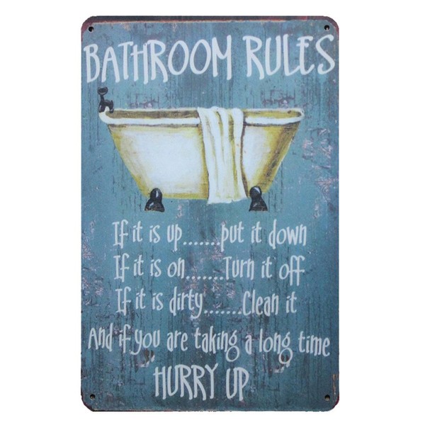 Mega-Deal Bathroom Rules Rustic Bathroom Decor Vintage Wall Tin Sign 30cm X 20cm