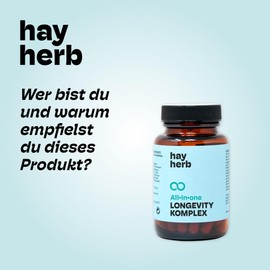 Longevity Complex Capsules, Pack of 60, All-In-One Complete Formula, Fountain of Youth for Body and Mind, with PQQ and Green Tea, Age-Less Effect, 100% Vegan, Hay Herb