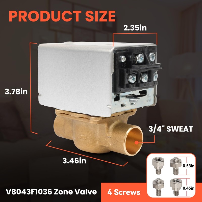 CELLGOKO V8043F1036 3/4" Zone Valve,Replaces V8043F1093,40003916-048/U Replacement Head Actuator,24V,2-Way,4-Wire Actuator,