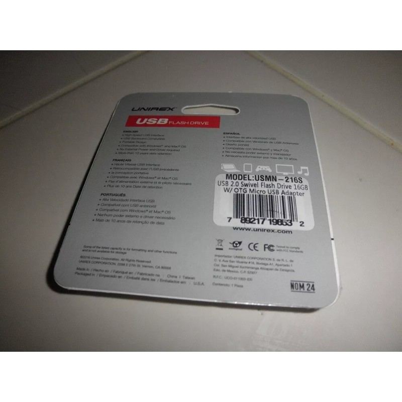 UNIREX 16GB USB 2.0 Swivel/Swing Flash Drive With Micro USB-C