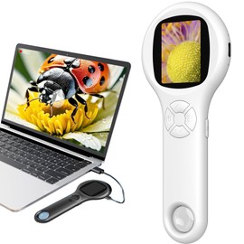 Microscope for Kids, Educational Science Kit Toys Portable Handheld Magnifying Glass, Macro Fixed Focus Digital Kid Microscopes Up to 500x Magnification,4X Zoom, Interactive Learning, Ages 3+ (White)