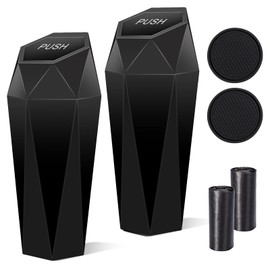 Tecfino Car Trash Can with Lid, 2 Packs Diamond Design Mini Cup Holder Trash Can for Car, Portable Automotive Car Garbage Bin for Car Office Home Use,Black