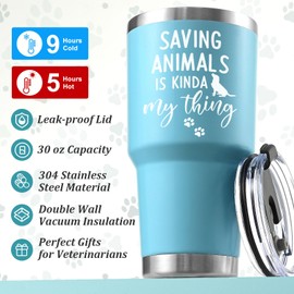 Lifecapido Vet Tech Gifts, Veterinarian Gifts, Saving Animals Is Kinda My Thing 30oz Tumbler with Veterinarian Keychain, Vet Tech Week Gifts Christmas Gifts for Veterinarian Technologists, Blue