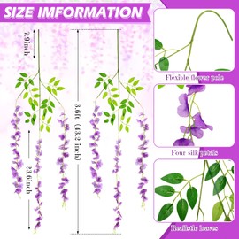 108 Pack 43.2 in/ 3.6 ft Artificial Fake Wisteria Hanging Flowers Wisteria Faux Flowers Garland Silk Vine Rattan Long Hanging Flowers String for Home Outdoor Wedding Party(Pale Lilac)
