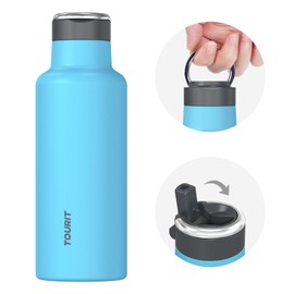 TOURIT Insulated Water Bottle 20 Oz Stainless Steel Water Bottles with Straw and Carry Handle, Double Wall Vacuum Insulation Leak Proof BPA Free Metal Thermos For Sports, Travel, Blue