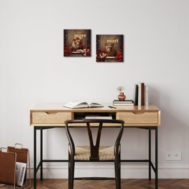 LoveHouse Lion Bathroom Decor Canvas Wall Art Rose and Lion Decor Bathtub King and Queen Pictures for Couples Bedroom