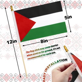 25 Pack Small Palestine Flags on Stick, 5x8 Inch Mini Palestinian Hand Held Wooden Stick Flags with Spear Top, for Parades, Celebrations, Parties, and Sports Events Use