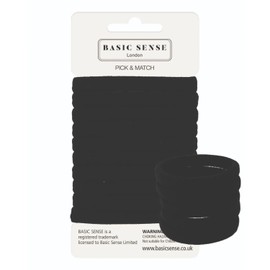 Basic Sense Regular Hair Ties - Premium Cotton Mixed, Seamless Elastics, Soft & Strong Hold, Metal-Free for Daily Comfort, Regular Black
