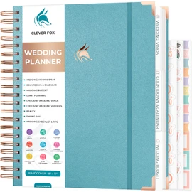 Clever Fox Wedding Planner – Notebook Organizer for Bride – Wedding Planning Binder Book with Pockets – Engagements Gift, 10x11″ (Aquamarine)