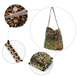 Meliyya Sequin Shopper Tote Bag Shoulder Bag Shiny Shoulder Bag Bag for College Party Everyday, B08150-Black