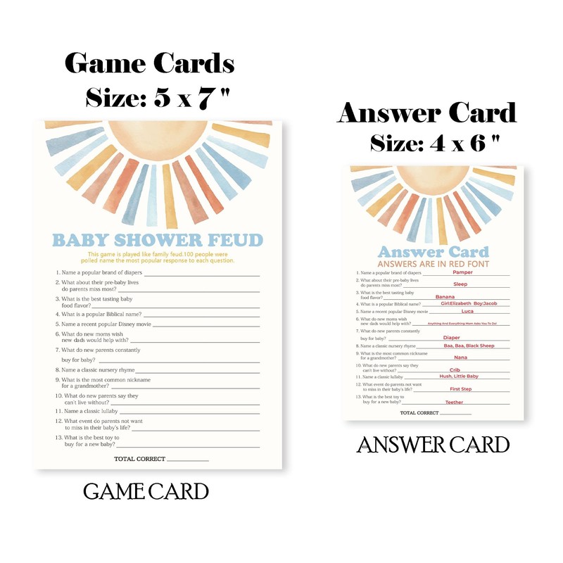 WPBRU Sunshine Fill in Baby Shower Game Cards - Here