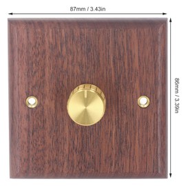Dimmer Switch with Brass Button, Rotary Dimmer Switch with Black Walnut Wood Plate, Decorative Interior Light Switch for Home Lighting, 200-250V