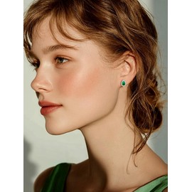FindChic Teardrop Emerald Earrings May Birthstone Sterling Silver Cubic Zirconia Studs Hypoallergenic Wedding Earrings for Women Everyday Gifts (925 Silver Lock Backs)
