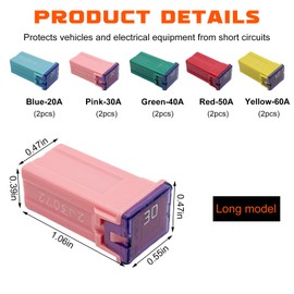 Gasedin 10 PCS Car Square Fuse, Vehicle Micro Cartridge Fuses, Auto Fuse Tall Profile Box Shaped Kit 20A 30A 40A 50A 60A for Car, SUV, RV, Truck and Other, Car Accessories (Tall)