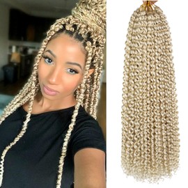 Samtress 18 Inch Passion Twist Crochet Hair 7 Packs Blonde Water Wave Crochet Hair Bohemian Curly Passion Twists Hair for Faux Locs Butterfly Locs Hot Water Setting Braiding Hair for Women (#613)