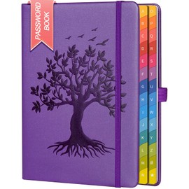 ZXHQ Password Book with Colorful Alphabetical Tabs, 8.4" x 5.8" Hardcover Password Keeper Organizer for Managing Internet Website Addresses and Logins - Purple