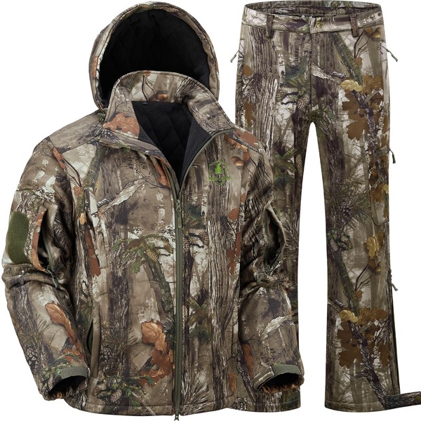 Wild Cedar Camo Hunting Clothes for Men with Fleece Lining,Quiet
