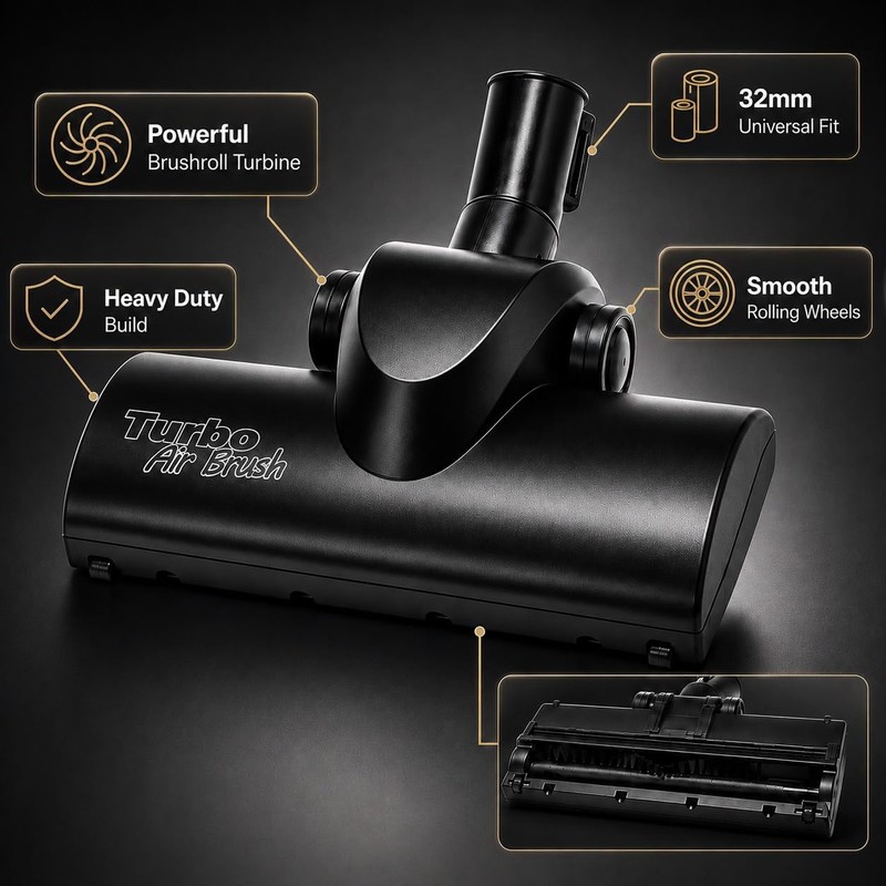 32mm Heavy Duty Universal Black Airo Turbo Brush | Compatible