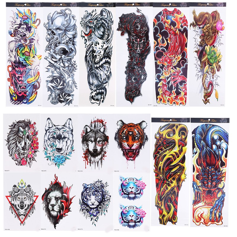 8 Sheets Full Sleeve Temporary Tattoos Stickers Watrproof 8 Sheets