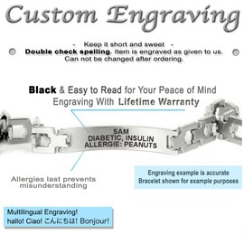 My Identity Doctor - Mens Medical Alert Bracelet with Engraving, 316L Steel Link - Wrist Size 6.25 Inch