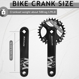 AEYINO 104 BCD 30/32/34/38/40/42T Mountain Bike Single Speed Crankset,170mm Square Taper Crankset with Narrow Wide Teeth Round Chainring,Bicycle Crank Arm Set