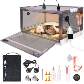 Puppy Incubator with Heating and Oxygenator, Incubator for Puppies, Kitten Incubator, Dog Incubator for Puppies, Puppy Whelping Supplies with Puppy Bed Mat, Temperature and Humidity Detection
