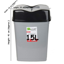 VR7 – 15 Liter Rubbish Bin, High-Grade Plastic Swing Bin Flip Top for Home, Office, Bathroom, and Garage, Dustbin - Grey