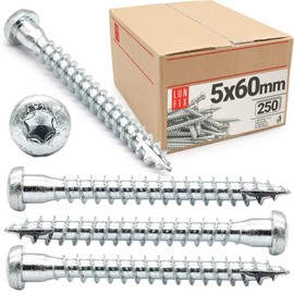 TX20-250 Angle Fitting Screws 5 x 60 mm Full Thread Wood Connector Screws with ETA Wood Screws Silver Galvanised