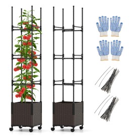 Giantex 𝟐 𝐏𝐚𝐜𝐤 Raised Garden Bed Planter Box with Trellis, 87" Tomato Planter for Climbing Vegetables Flowers Vine Plant, Self-Watering Tomato Cage with Wheels for Garden Patio Outdoor & Indoor