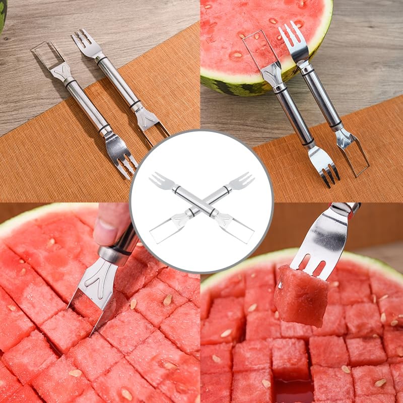 D-buy 4 Pcs 2-in-1 Stainless Steel Fruit Cutter Watermelon Cutter,