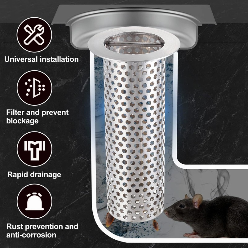 2" Commercial Floor Drain Strainer, 6'' High, Thick Perforated Stainless