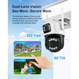 STONVUE 6MP Dual Lens Wireless Outdoor Security Camera Outdoor, WiFi Home Survaillance Camera, PTZ, 355°Pan, 90° Tilt, Human Detection & Auto Tracking, 2-Way Audio, IP66, 24/7 Recording,Night Vision