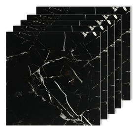 MSUP 12 Sheets Peel and Stick Backsplash Tiles, 11.8"x11.8" Black Stick on Wall Tiles, Self Adhesive Marble Tile Sticker, Waterproof Wall Decals for Kitchen Bathroom Laundry Room 04