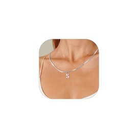 Esmoly Silver Initial Necklace for Women 14K Gold Box Chain with Letter A-Z Adjustable Birthday Gifts for Women 16+2 Inches (Silver S)