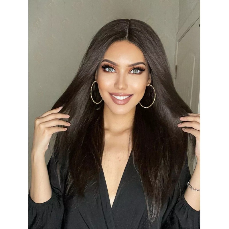 ANOGOL Peluca De Cabello Lacio Natural Negro Degradado