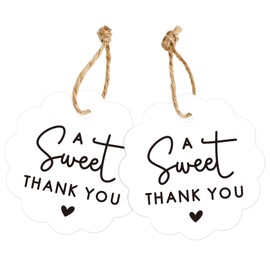 joycraft A Sweet Thank You Tags with String – 100Pcs White Paper Gift Wrap Tags, Thank You Gift Hang Tag for Wedding, Baby Shower, Birthday
