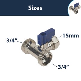 Dual Appliance Tee Valve | 3/4” x 3/4” x 15mm | BSP Compression Twin Washing Machine Valve | 15mm Washing Machine Tee Valve Connector Splitter Tap | Cold Water Feed Splitter | 15mm Pipe Connector