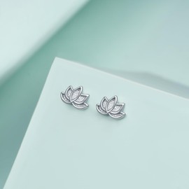 Rnivida 925 Sterling Silver Small Lotus Flower Stud Earrings for Women, Hypoallergenic