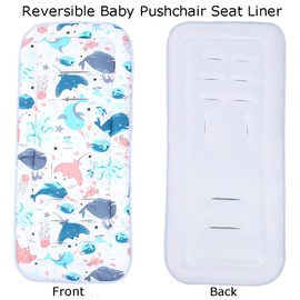 Reversible Baby Pushchair Seat Liner Cotton Stroller Seat Pad Universal Pram Insert Pad Baby Carriage Pram Liner Pushchair Cushion Mattress Breathable Buggy Seat Cover Washable Warm Infant Seat Mat