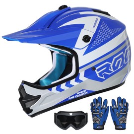 ROOZO Youth Kids Dirt Bike Helmet DOT Certified - Full Face Motorcycle Helmet for Off-Road, ATV, Street Riding, Includes Adjustable Goggles & Protective Gloves