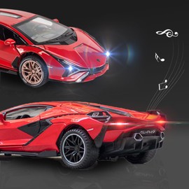 Lambo Toy Car Sian FKP3 Die-Cast Car Model with Lights and Sound Pull Back Toy Car for Boys Age 3 4 5 6 + Year Old (Red)