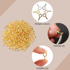 Hotop 600 Pcs Screw Eye Pins Hooks 6 Colors Small Metal Eyelet Mini Screw Pin Peg Self Tapping Eye Hooks for Jewelry Making DIY Art Crafts(4 x 8 mm)