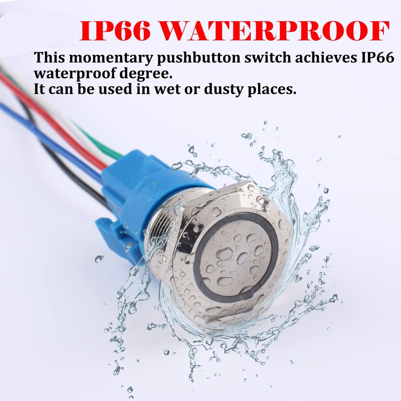 JIQI 2Packs 22mm 0.87'' Momentary Push Button Switch 12V-24V LED