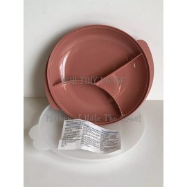 Tupperware Reheatables Divided Plate w/ Seal Microwave Safe Dish Rose Pink Vtg