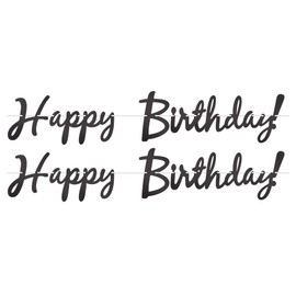 Beistle 2 Piece 9" x 5' Black Cursive Script Happy Birthday Banners With White Ribbons